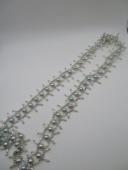 Vintage Mint Champagne Metallic Midcentury Pearl Fringe Necklace