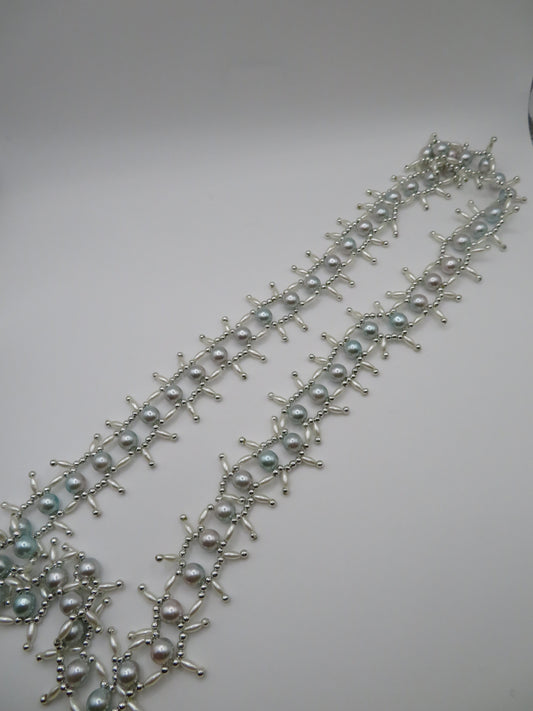 Vintage Mint Champagne Metallic Midcentury Pearl Fringe Necklace