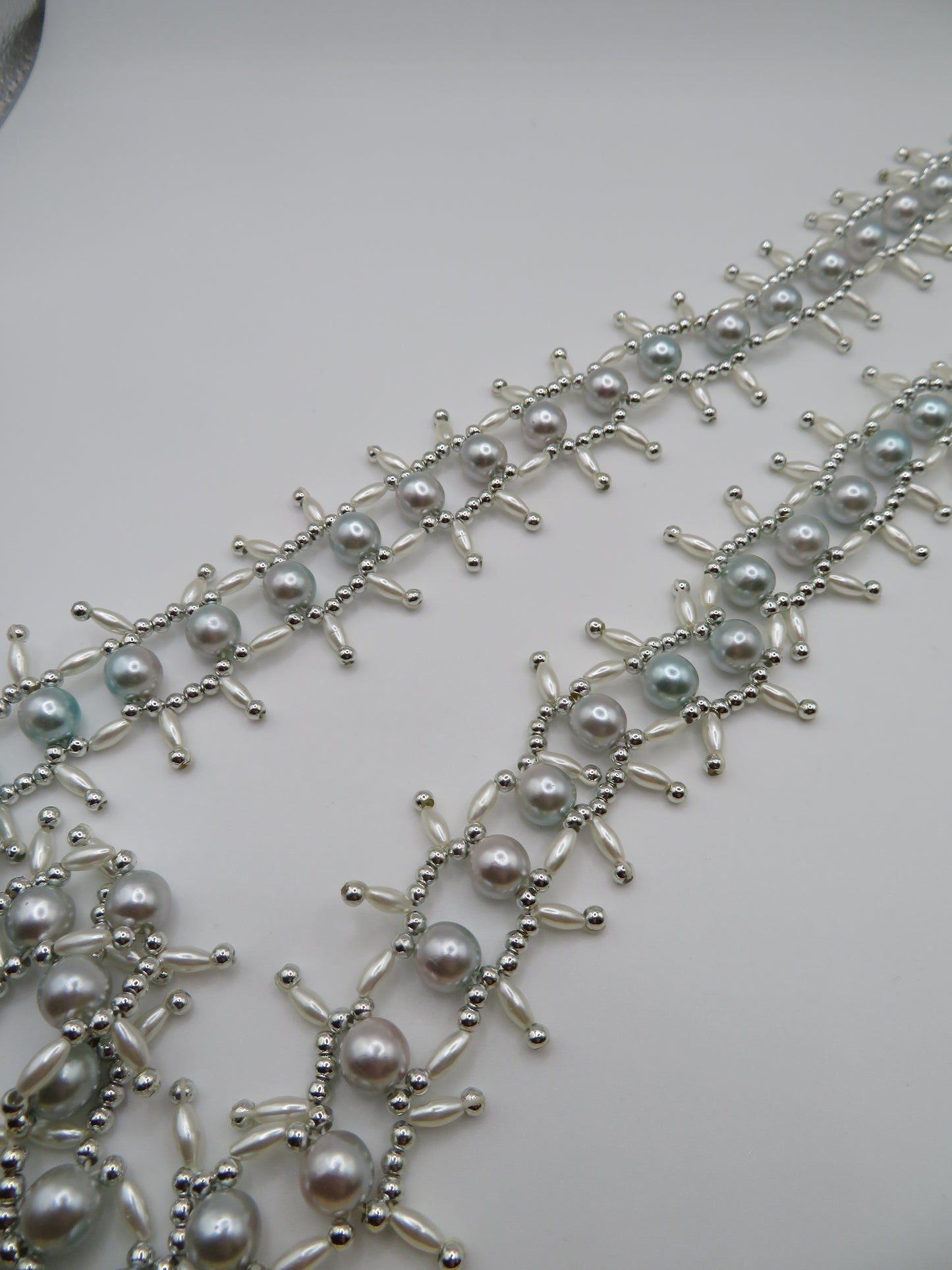 Vintage Mint Champagne Metallic Midcentury Pearl Fringe Necklace