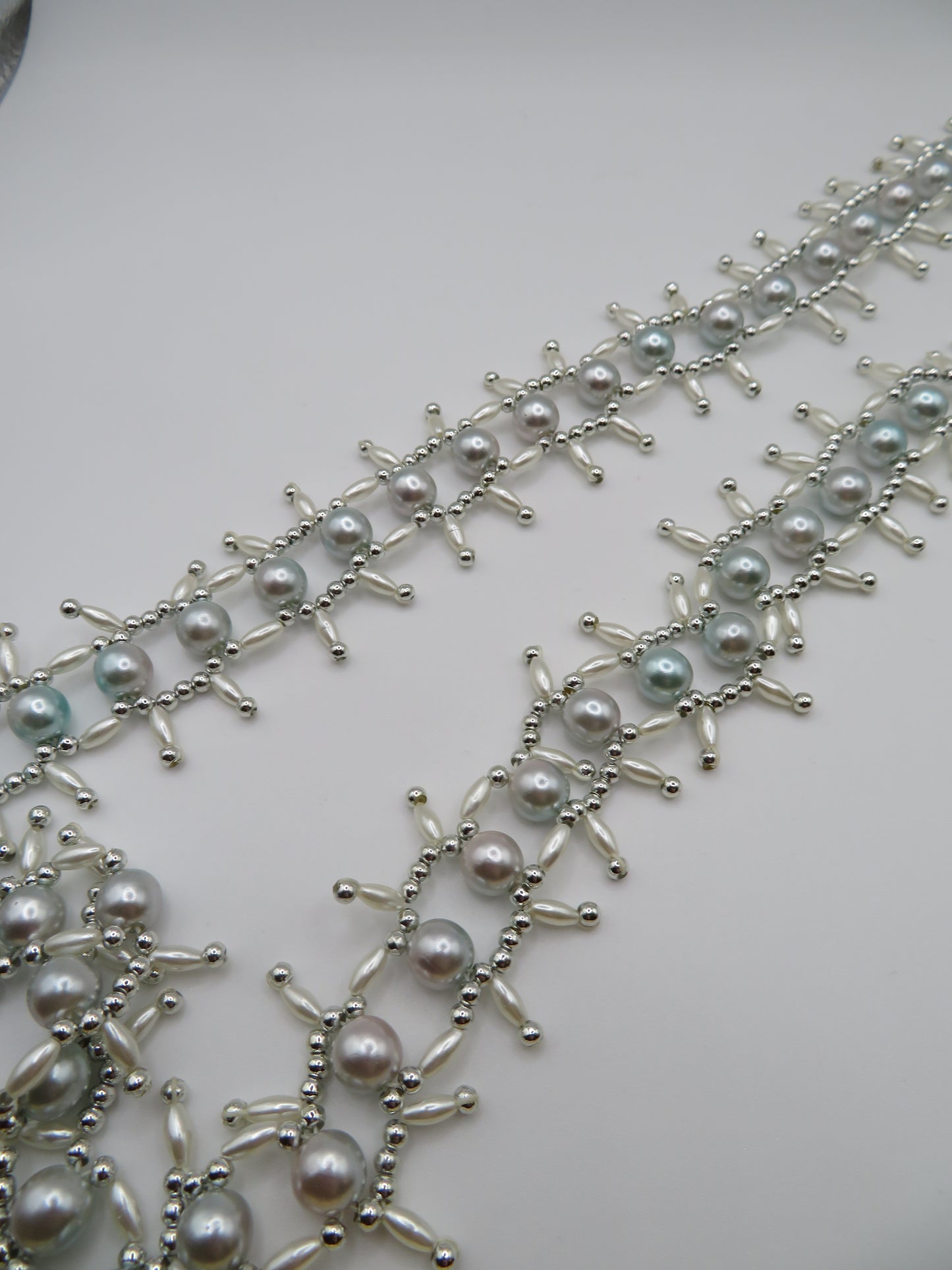 Vintage Mint Champagne Metallic Midcentury Pearl Fringe Necklace