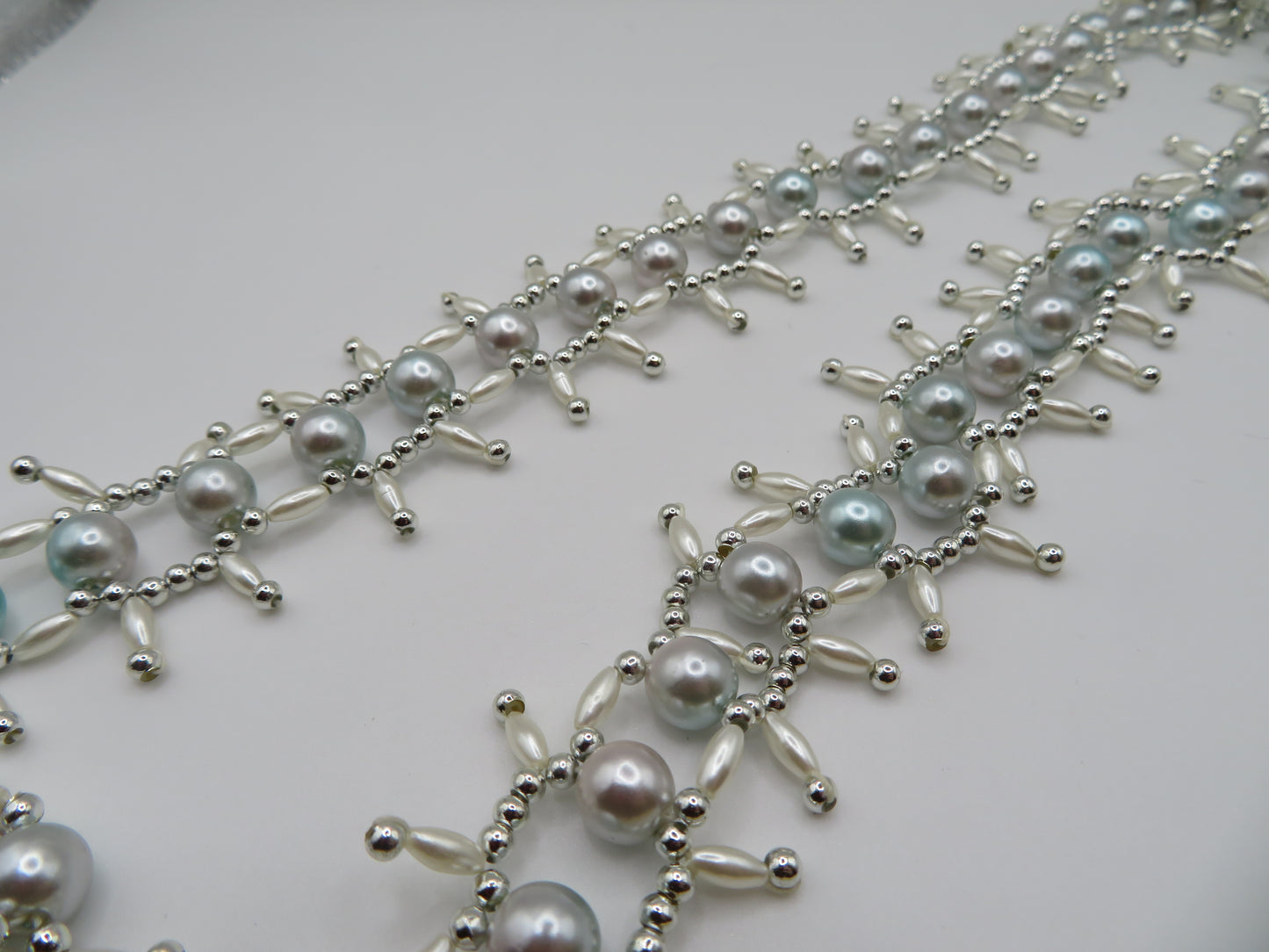 Vintage Mint Champagne Metallic Midcentury Pearl Fringe Necklace