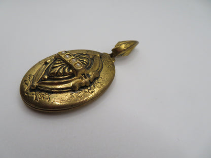 Antique Large Victorian Gold Tone Seed Pearl Locket