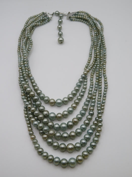 Vintage Midcentury Mint Green 6-Strand Pearl Necklace