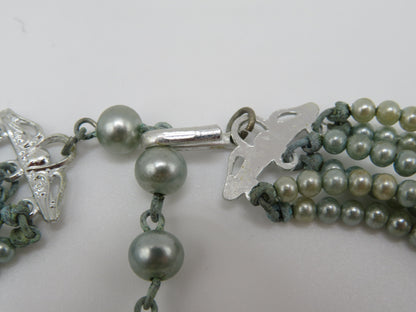 Vintage Midcentury Mint Green 6-Strand Pearl Necklace