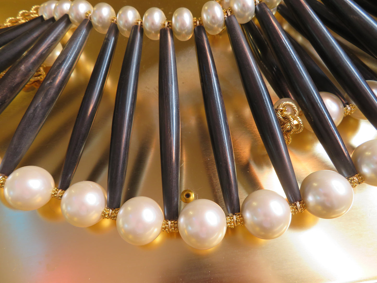 Julie Rubano RARE Huge Pearl Wood Collar Necklace