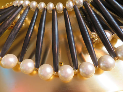 Julie Rubano RARE Huge Pearl Wood Collar Necklace