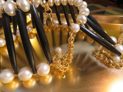 Julie Rubano RARE Huge Pearl Wood Collar Necklace