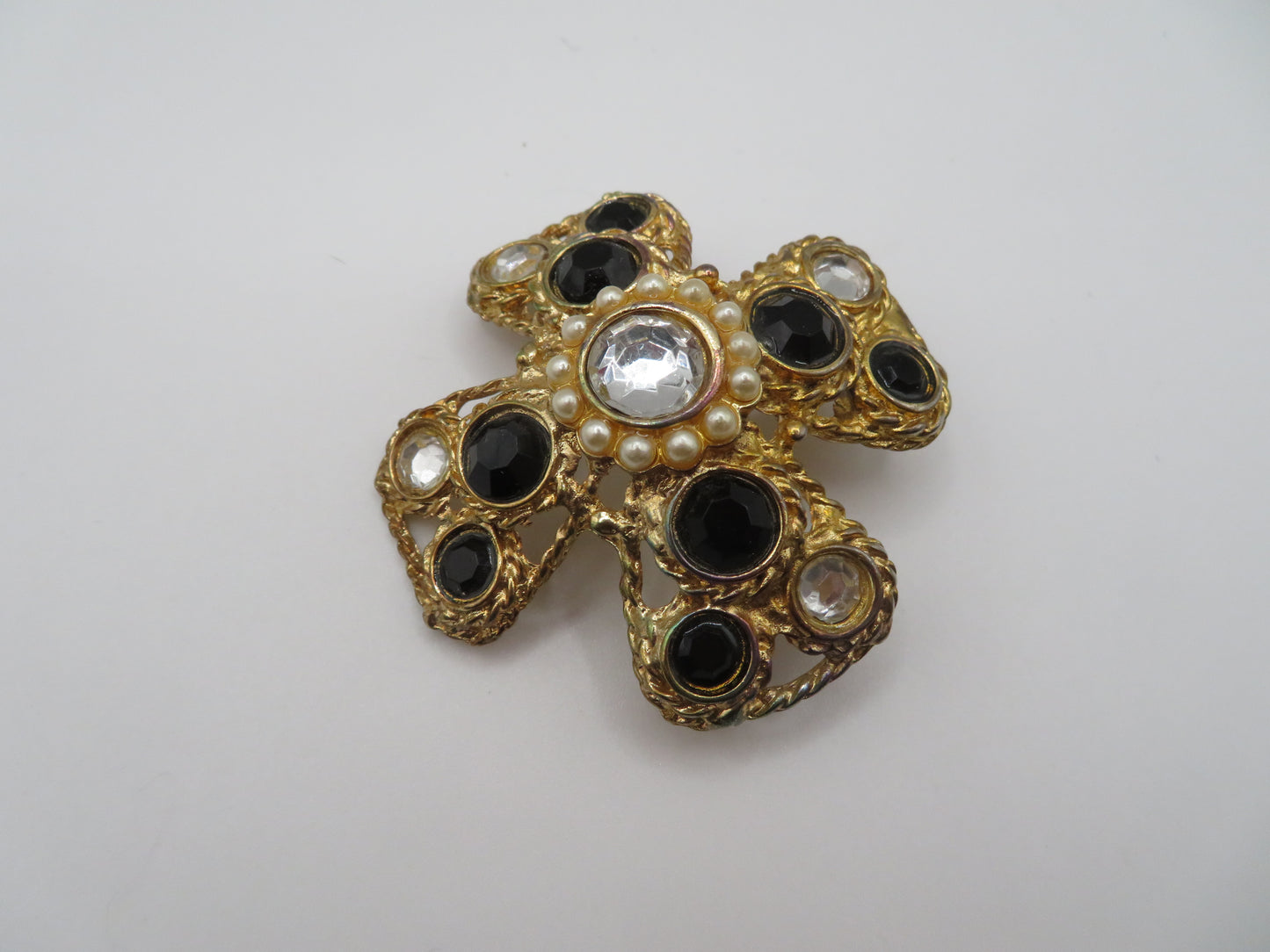 Vintage Midcentury Domed Rhinestone Maltese Cross Brooch