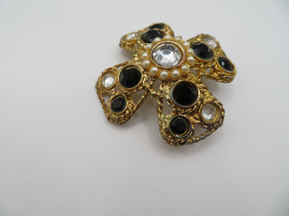 Vintage Midcentury Domed Rhinestone Maltese Cross Brooch