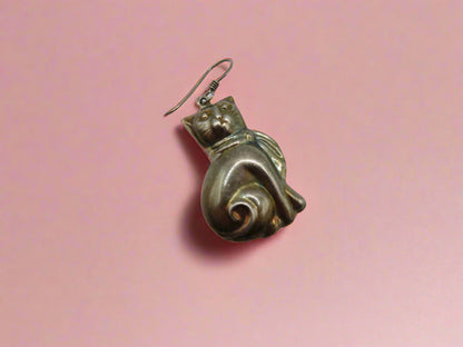 Vintage Sterling Silver Single Puffy Cat Earring