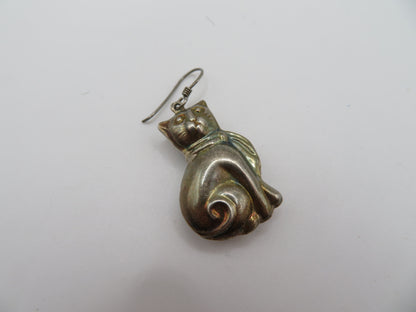 Vintage Sterling Silver Single Puffy Cat Earring