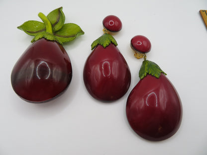 Vintage Rare Ciléa Paris Oversized Eggplant Clip On Earrings