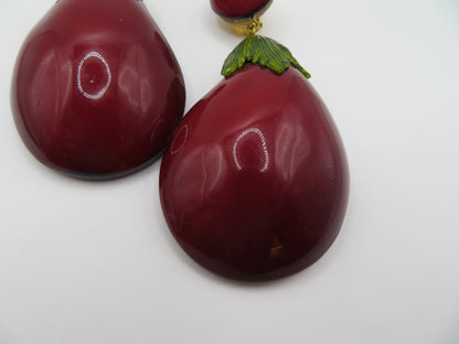 Vintage Rare Ciléa Paris Oversized Eggplant Clip On Earrings