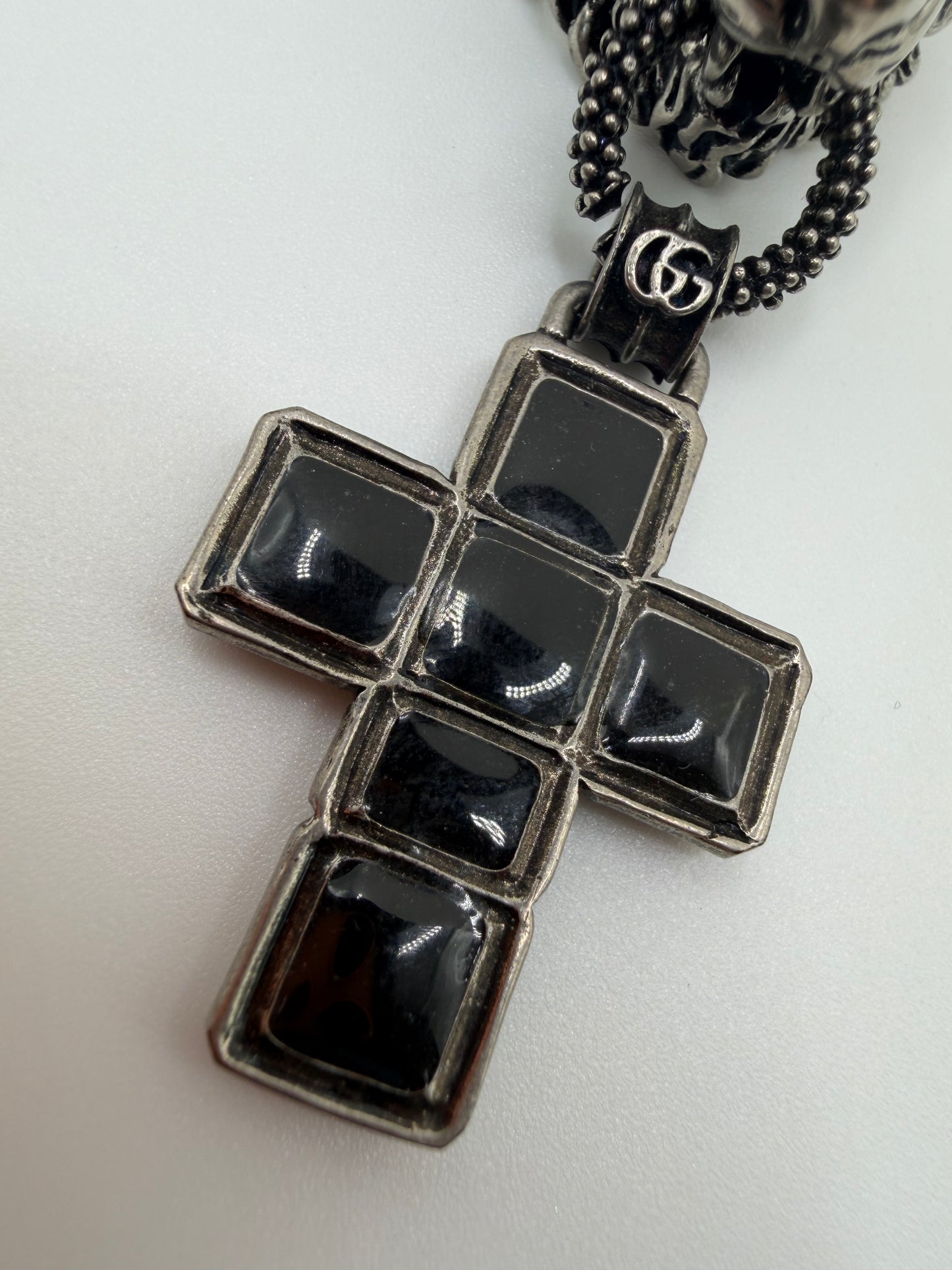 Rare Gucci Silver Lion Ring with Dangling Cross Charm