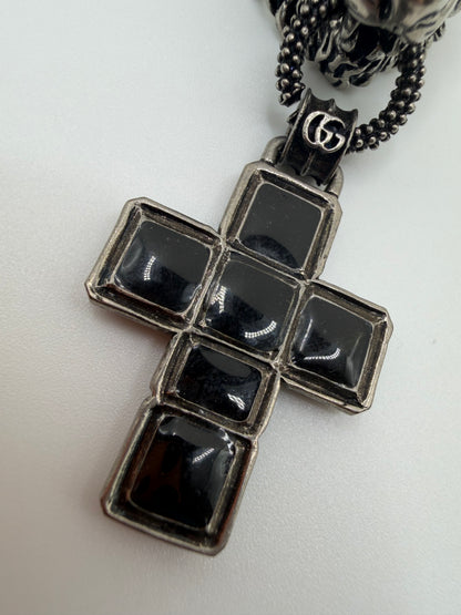 Rare Gucci Silver Lion Ring with Dangling Cross Charm