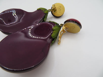 Vintage Rare Ciléa Paris Oversized Eggplant Clip On Earrings