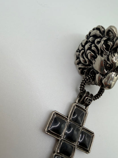 Rare Gucci Silver Lion Ring with Dangling Cross Charm