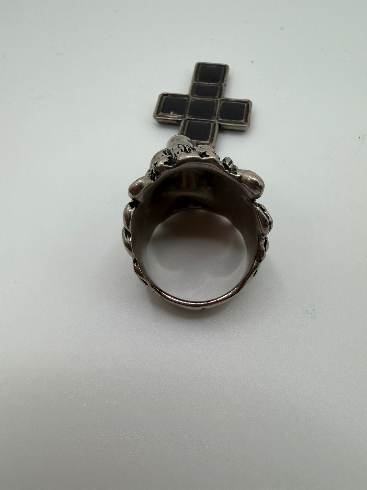 Rare Gucci Silver Lion Ring with Dangling Cross Charm