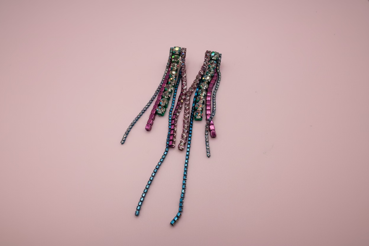 Area Rainbow Crystal Rhinestone Fringe Earrings