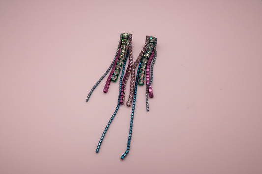 Area Rainbow Crystal Rhinestone Fringe Earrings