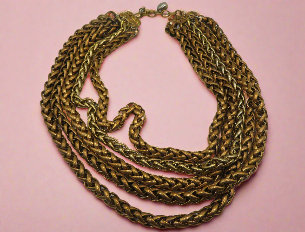 Vintage Chanel Runway Chunky 5-Strand Gold Chain Collar Necklace