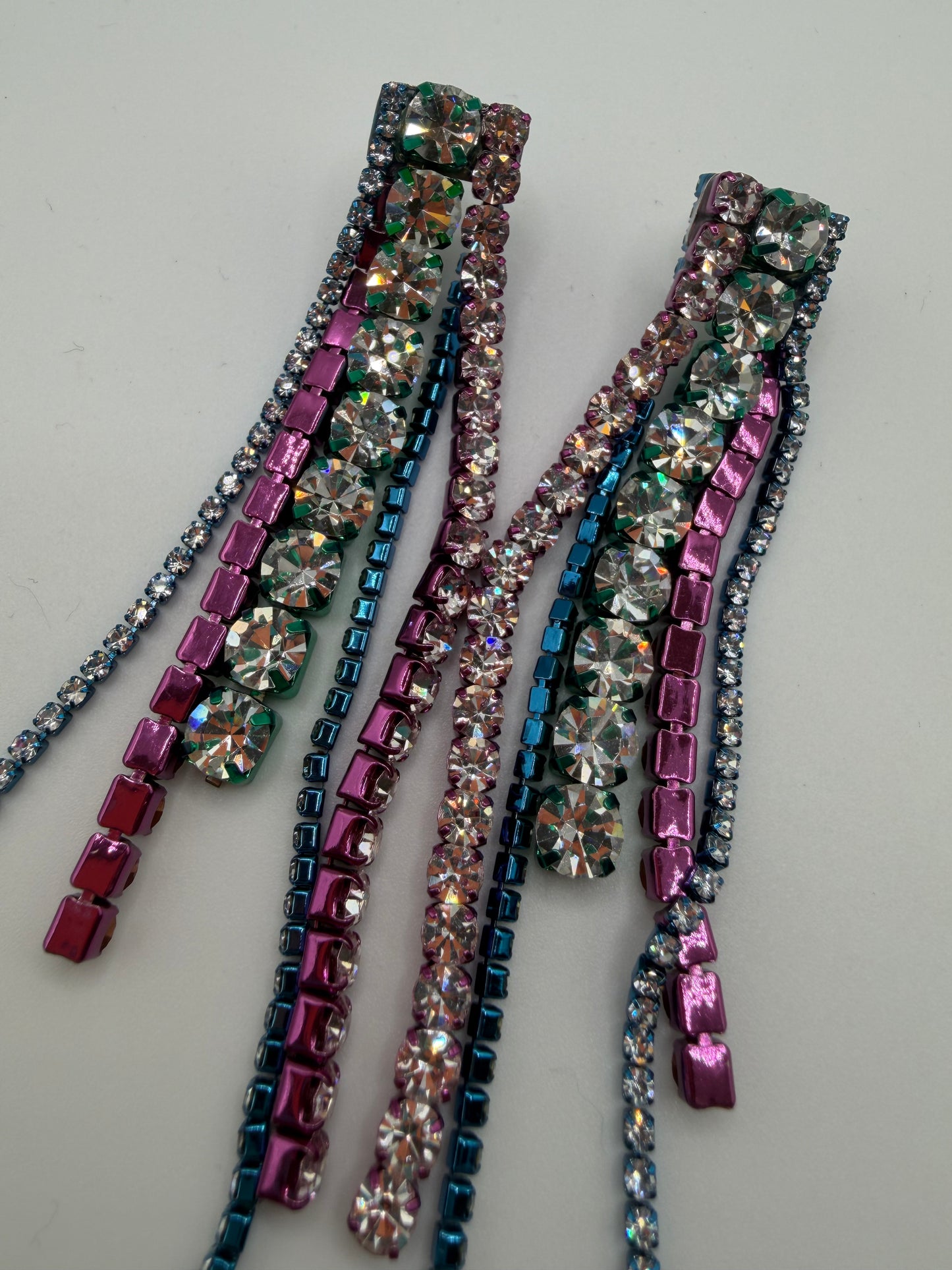 Area Rainbow Crystal Rhinestone Fringe Earrings