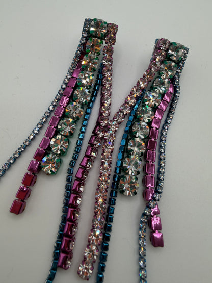Area Rainbow Crystal Rhinestone Fringe Earrings