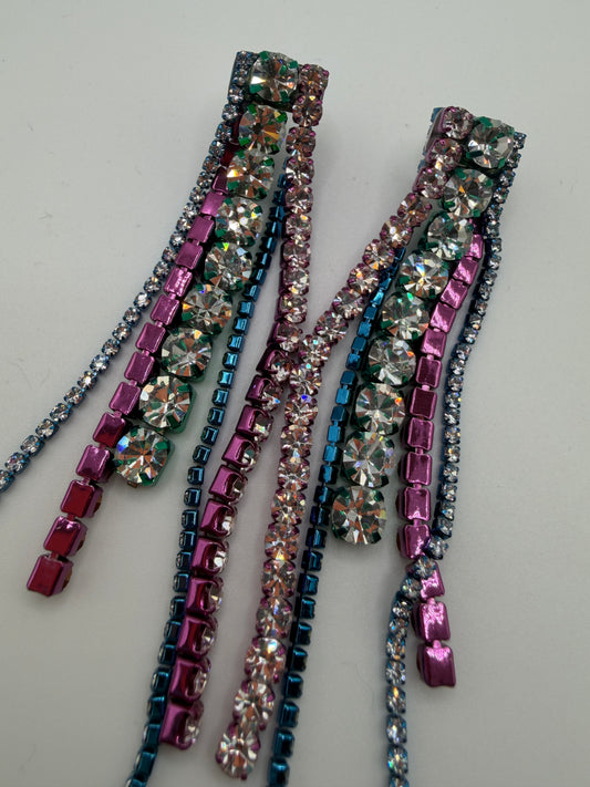 Area Rainbow Crystal Rhinestone Fringe Earrings