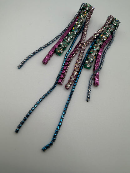 Area Rainbow Crystal Rhinestone Fringe Earrings