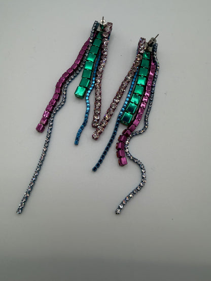 Area Rainbow Crystal Rhinestone Fringe Earrings