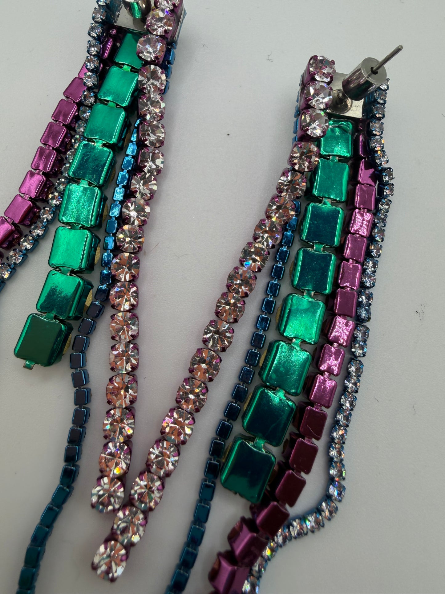 Area Rainbow Crystal Rhinestone Fringe Earrings