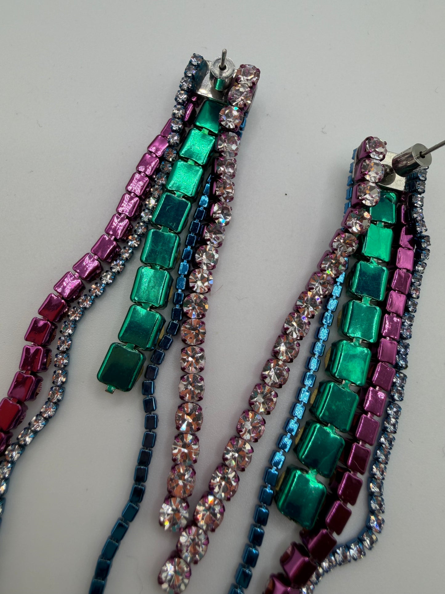 Area Rainbow Crystal Rhinestone Fringe Earrings