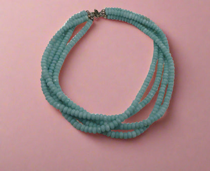 Vintage Aquamarine Gemstone 4-Strand Sterling Silver Necklace
