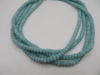 Vintage Aquamarine Gemstone 4-Strand Sterling Silver Necklace