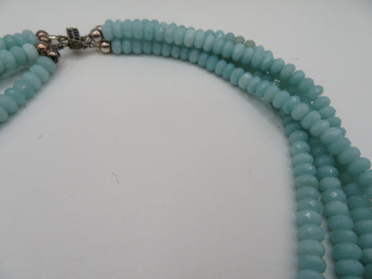 Vintage Aquamarine Gemstone 4-Strand Sterling Silver Necklace