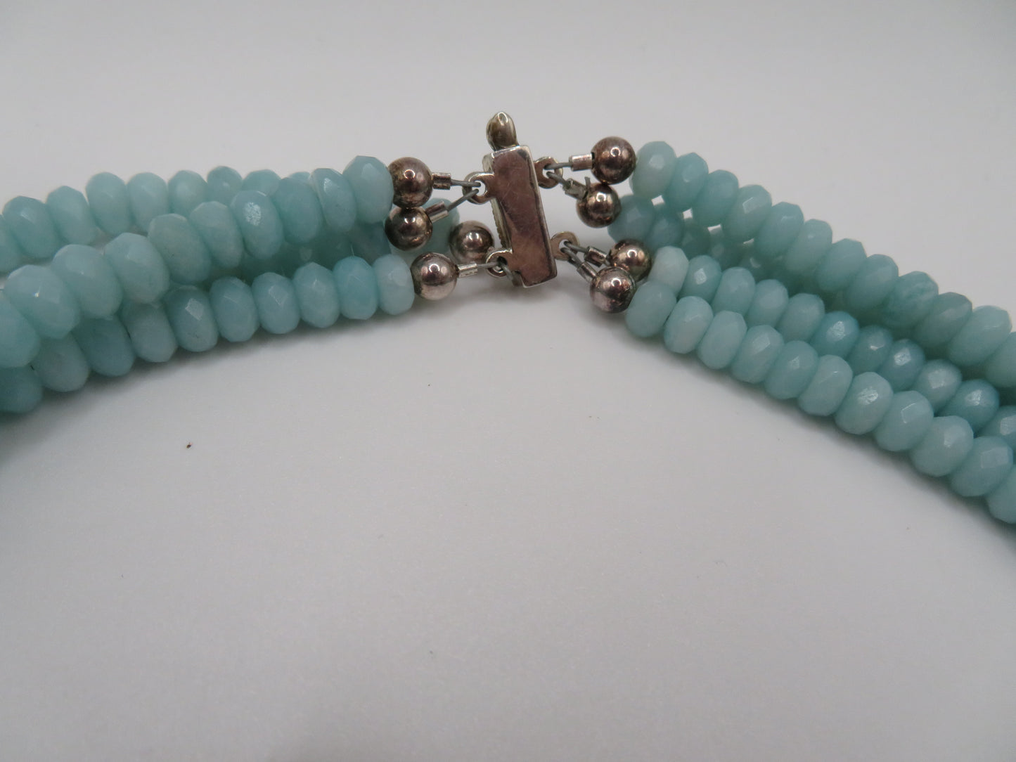 Vintage Aquamarine Gemstone 4-Strand Sterling Silver Necklace