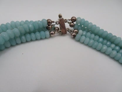 Vintage Aquamarine Gemstone 4-Strand Sterling Silver Necklace