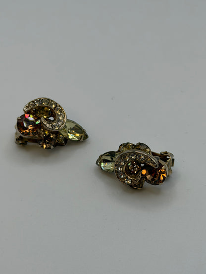 Vintage Weiss Topaz Crystal Retro Clip On Earrings