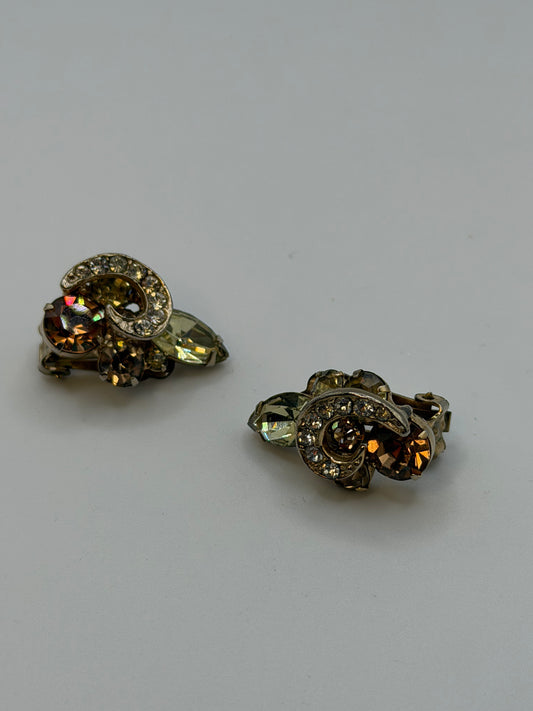 Vintage Weiss Topaz Crystal Retro Clip On Earrings