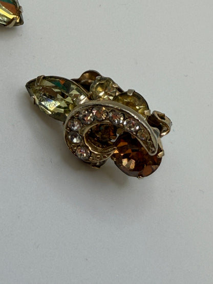 Vintage Weiss Topaz Crystal Retro Clip On Earrings