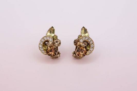 Vintage Weiss Topaz Crystal Retro Clip On Earrings