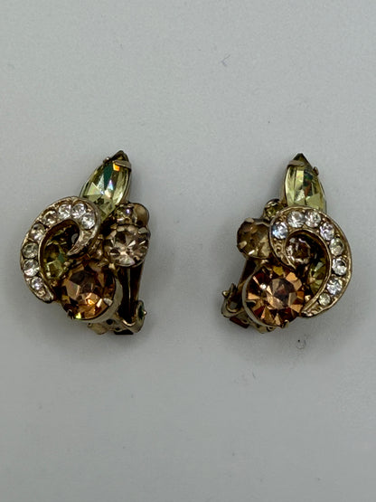 Vintage Weiss Topaz Crystal Retro Clip On Earrings