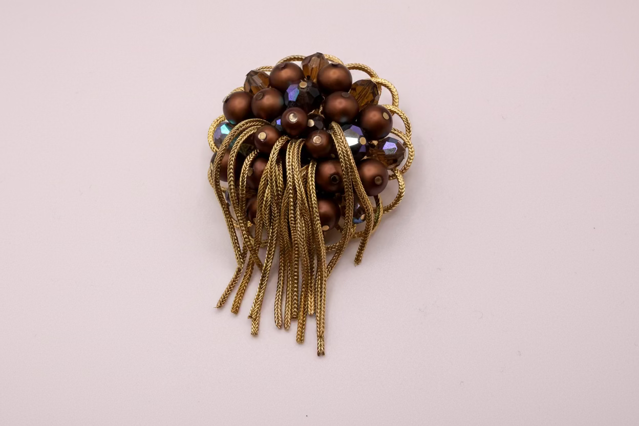 Vintage Kramer Metallic Crystal Chunky Fringe Brooch