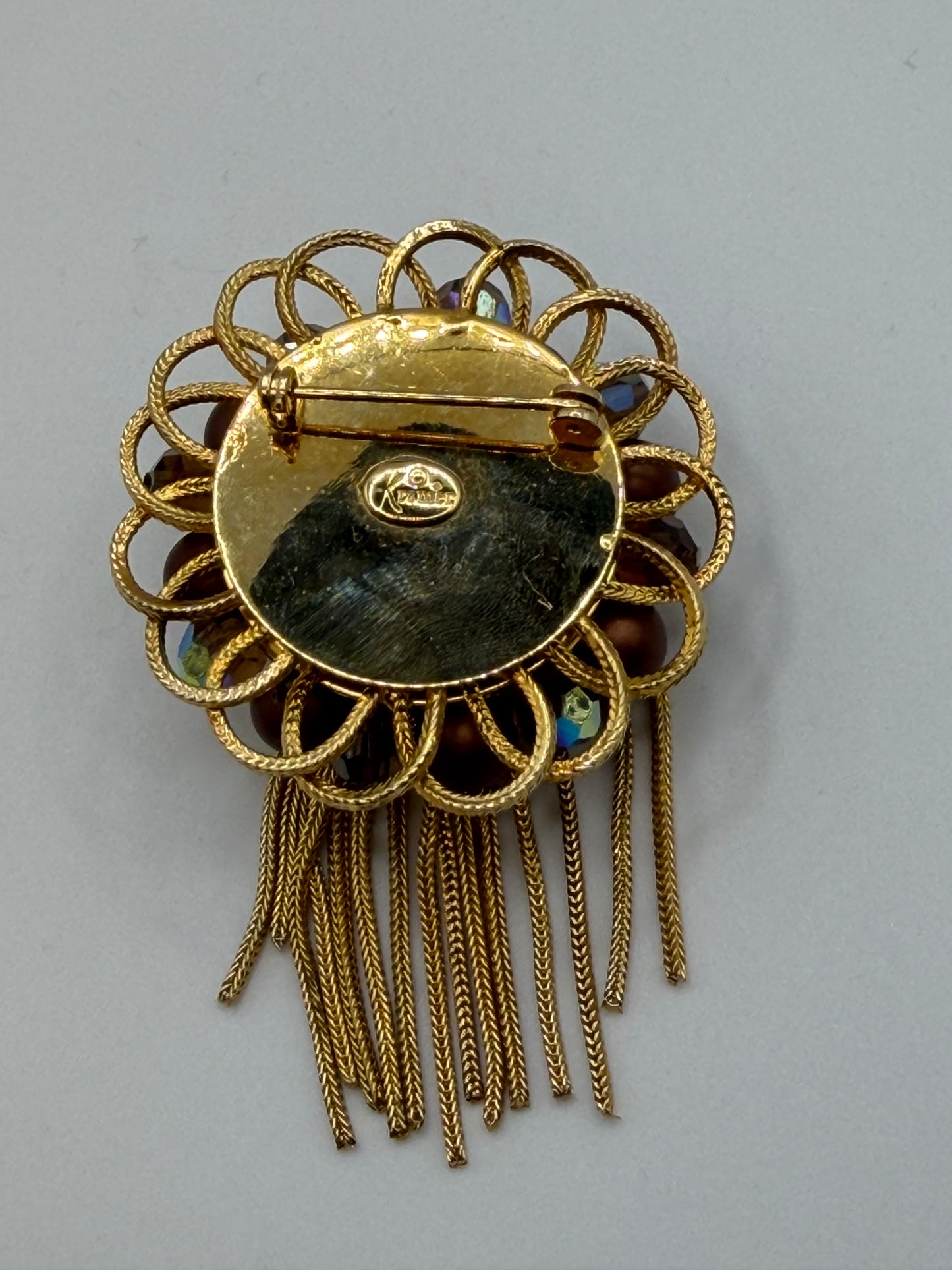 Vintage Kramer Metallic Crystal Chunky Fringe Brooch