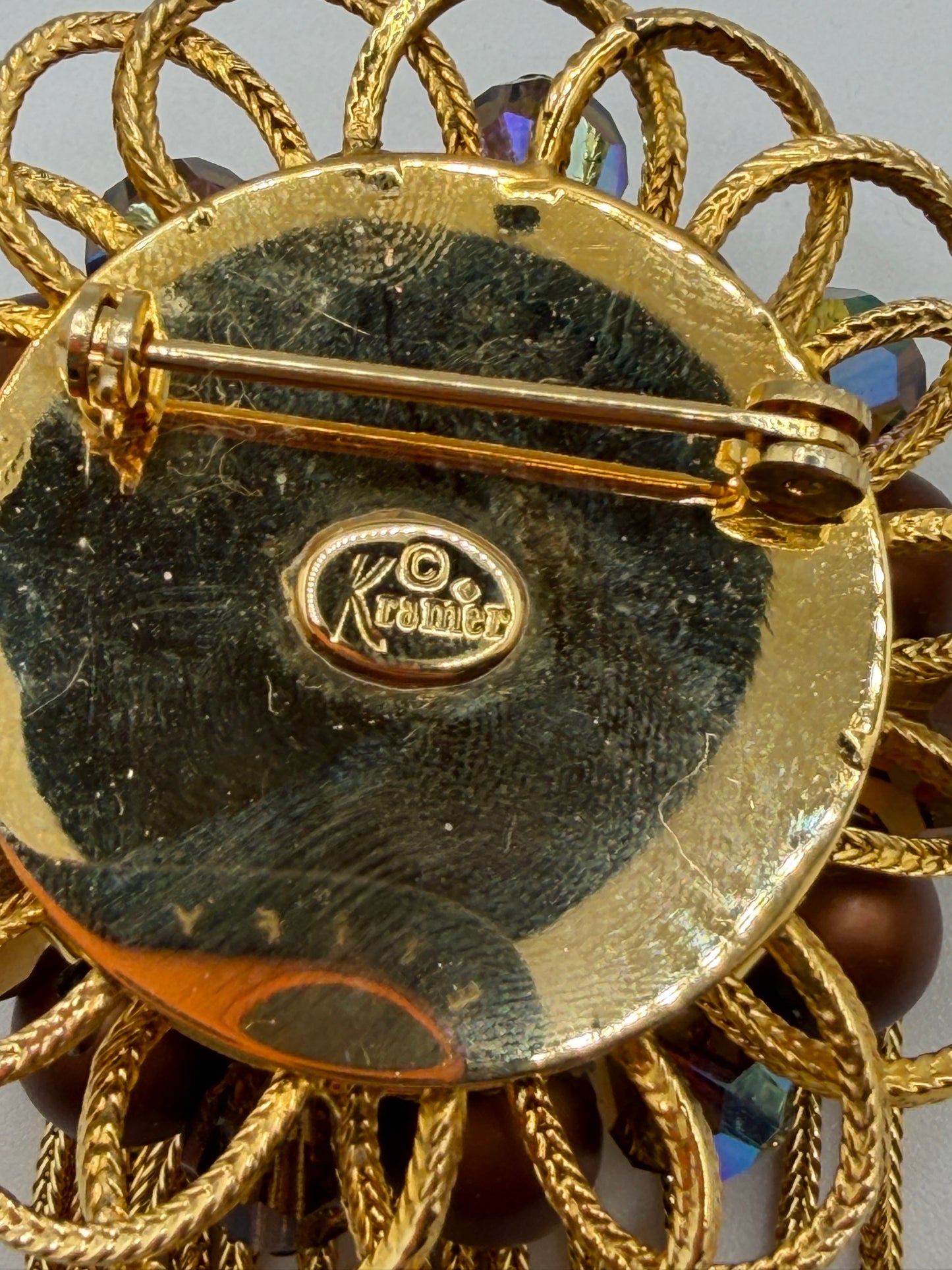 Vintage Kramer Metallic Crystal Chunky Fringe Brooch