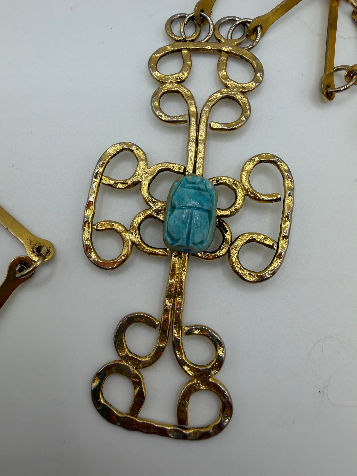 Vintage Egyptian Revival Scarab Cross Necklace