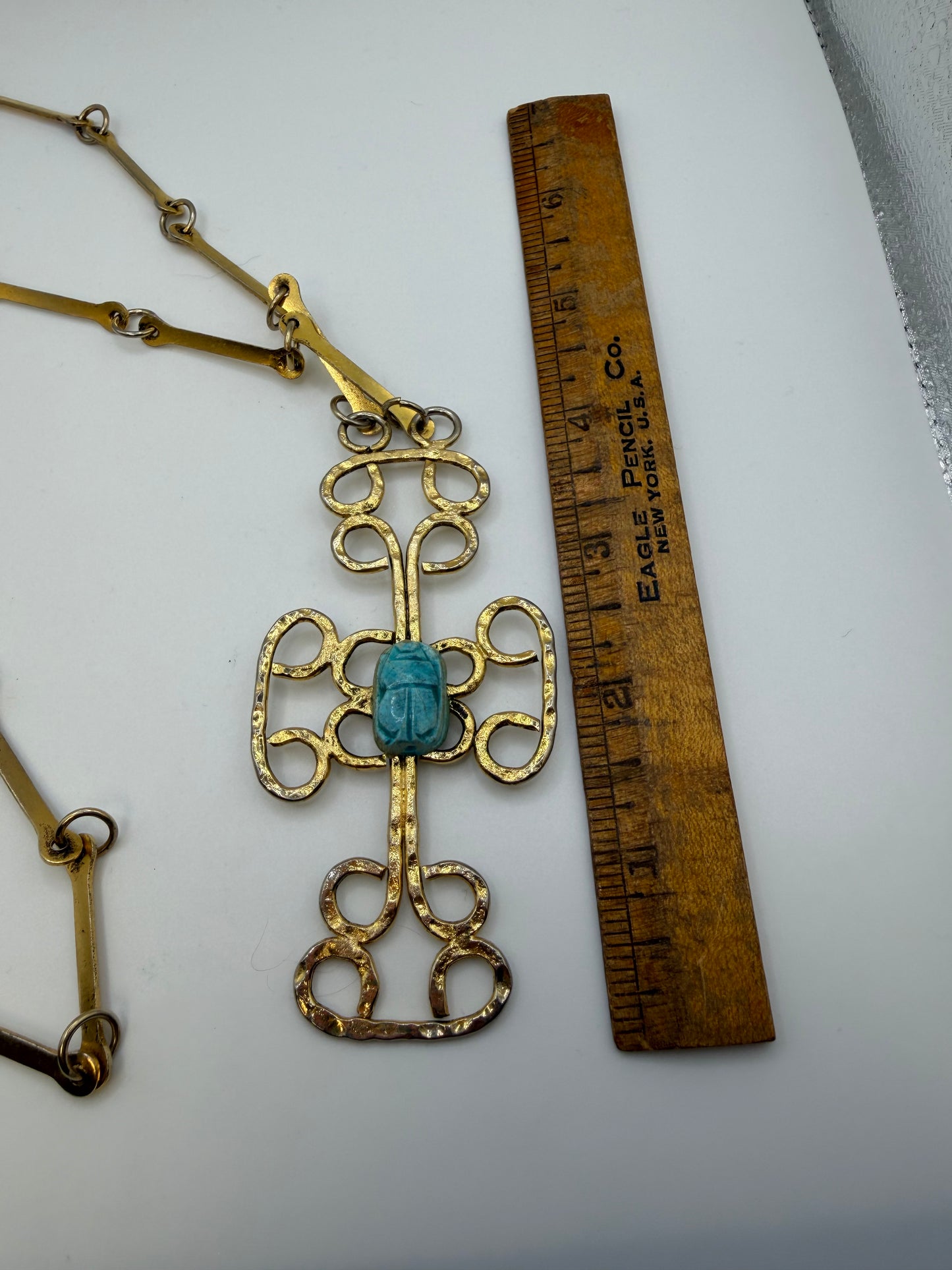 Vintage Egyptian Revival Scarab Cross Necklace