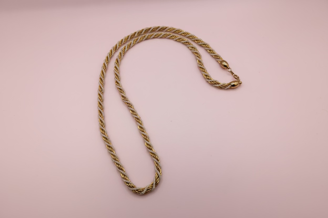 Vintage Trifari Gold Twisted Rope Necklace with Pearls