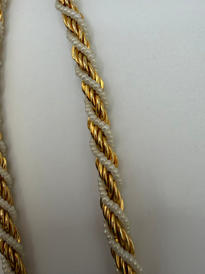 Vintage Trifari Gold Twisted Rope Necklace with Pearls