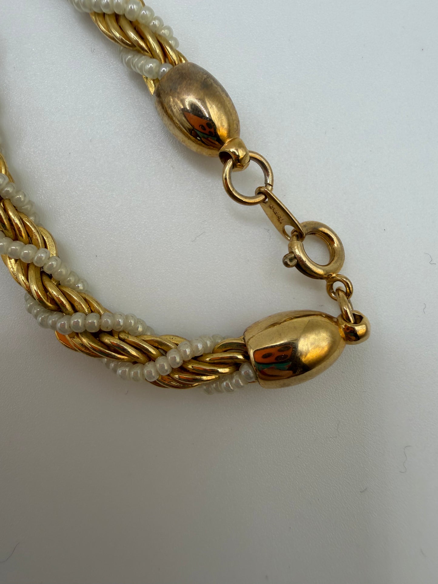 Vintage Trifari Gold Twisted Rope Necklace with Pearls